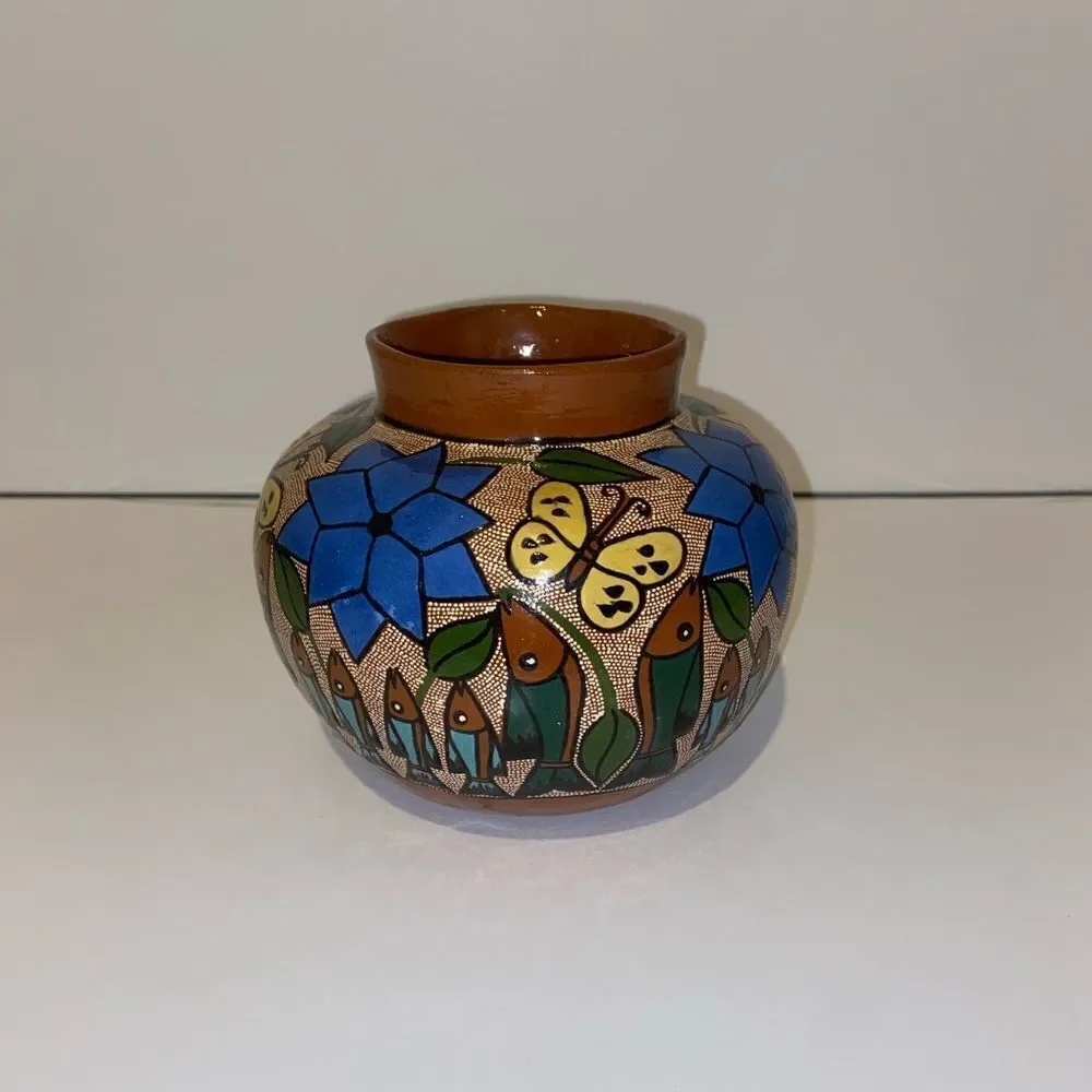 Beautiful‎ Folk Art Fish Family Talavera Pot 5.5”X6 made in Mexico